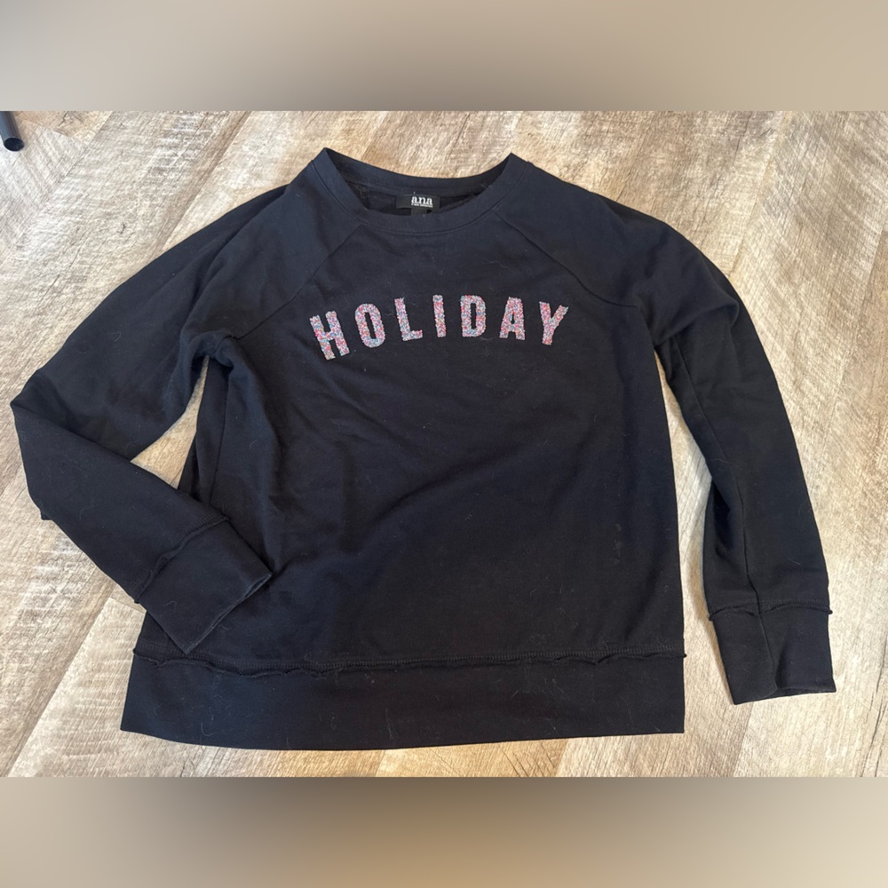 UGLY CHRISTMAS sweater ana  size MED, black crew neck ‘HOLIDAY’ Sprinkles